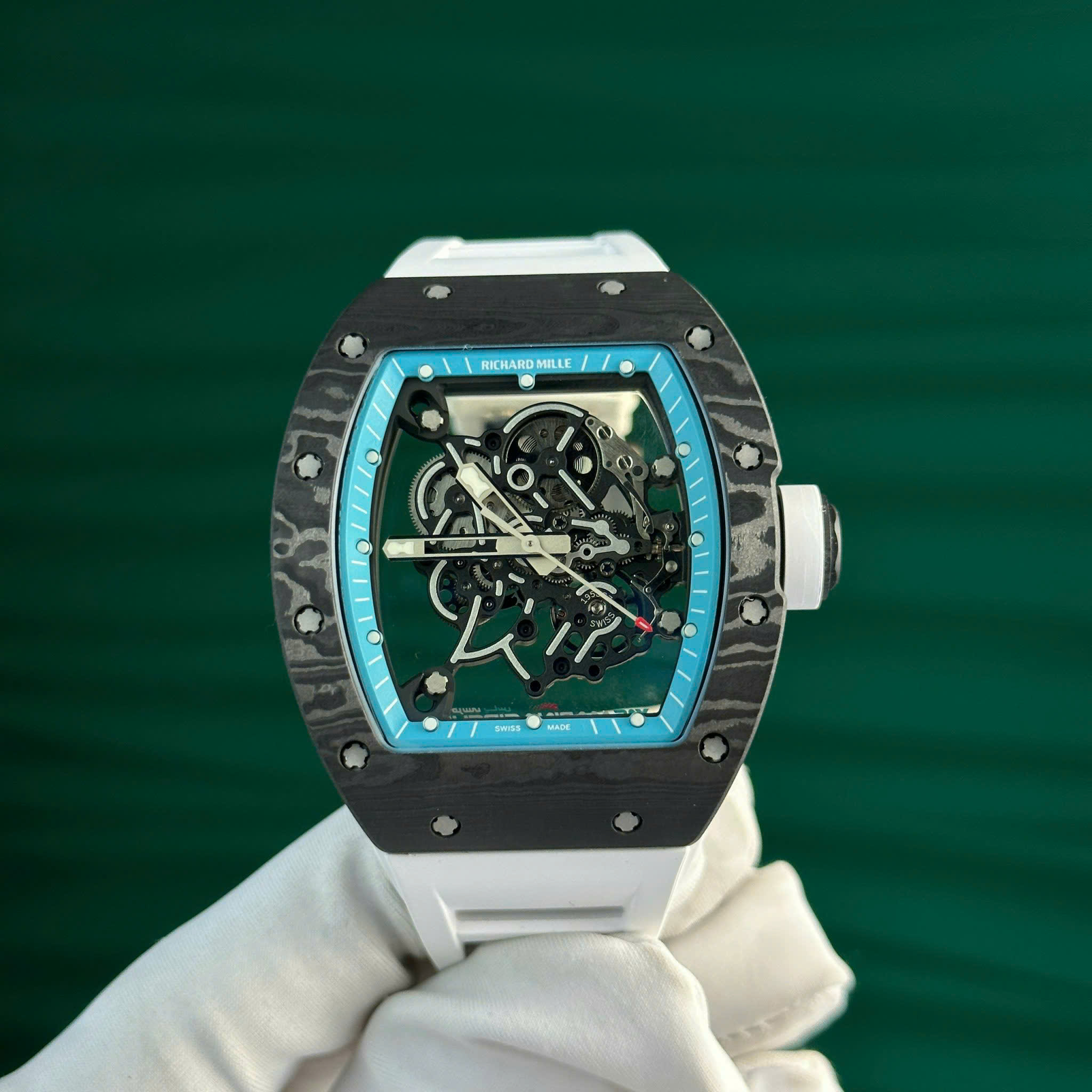 Richard Mille RM055 Yas Marina Circuit Carbon TPT White Rubber Strap 1:1 Super Clone ZF 42.7mm