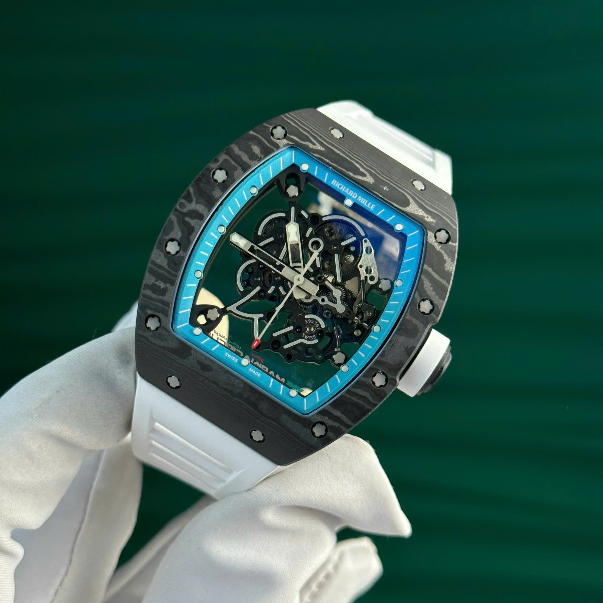 Richard Mille RM055 Yas Marina Circuit Carbon TPT White Rubber Strap 1:1 Super Clone ZF 42.7mm - Image 2
