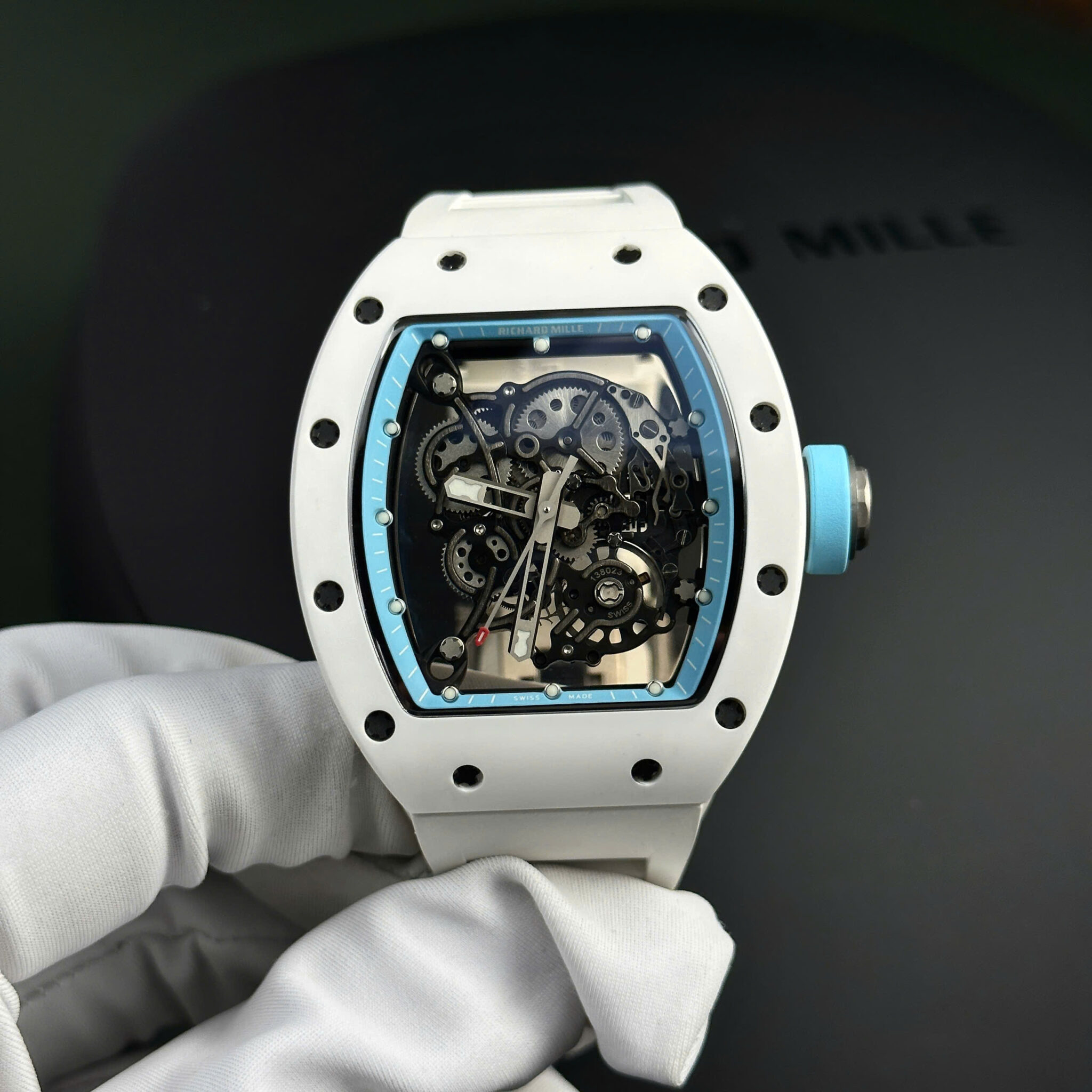 Richard Mille RM055 White Ceramic Bubba Watson Asia Blue Best Replica BBR V3 42.7mm