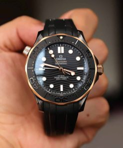 Omega Seamaster Diver 300M Black Ceramic And Sedna Gold Rubber Strap Best Replica 43.5mm