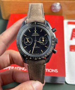Omega Speedmaster Moonwatch Dark Side Of The Moon Ceramic Black & Brown Leather Strap Replica 44mm