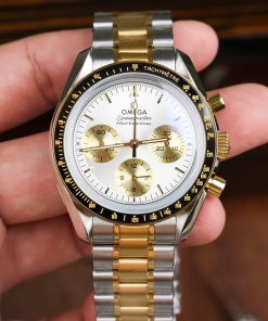 Omega Speedmaster Moonwatch Chronograph Two Tone Yellow Gold White Dial Swiss Replica 42mm