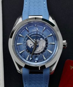 Omega Aqua Terra GMT Worldtimer Summer Blue Rubber Strap Best Replica VSF 43mm