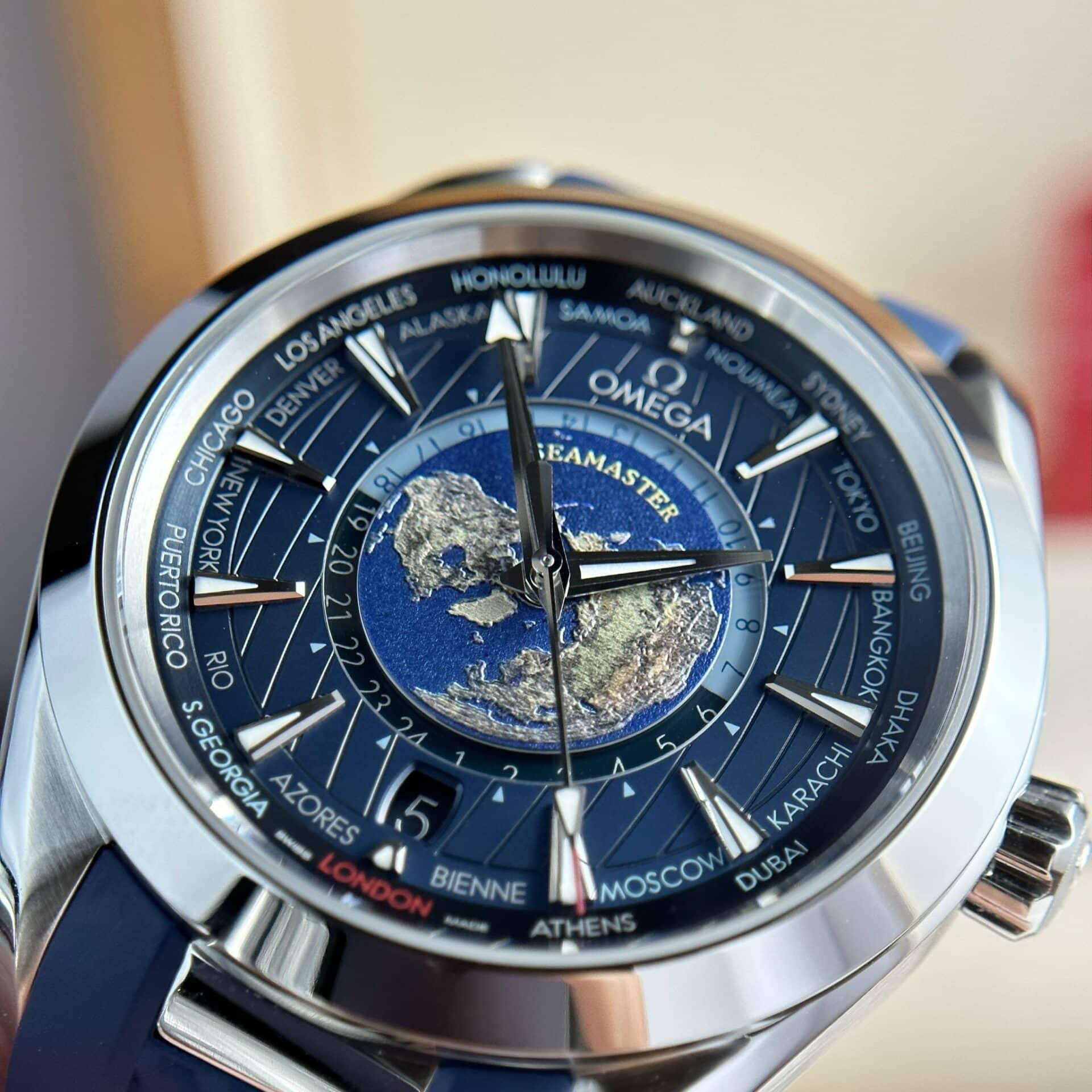 Omega Aqua Terra Worldtimer GMT Blue Dial Rubber Strap Best Replica 43mm - Image 2