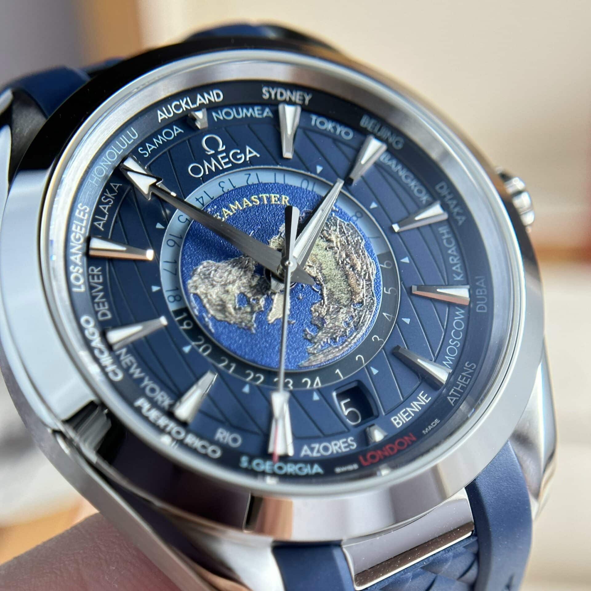 Omega Aqua Terra Worldtimer GMT Blue Dial Rubber Strap Best Replica 43mm - Image 3