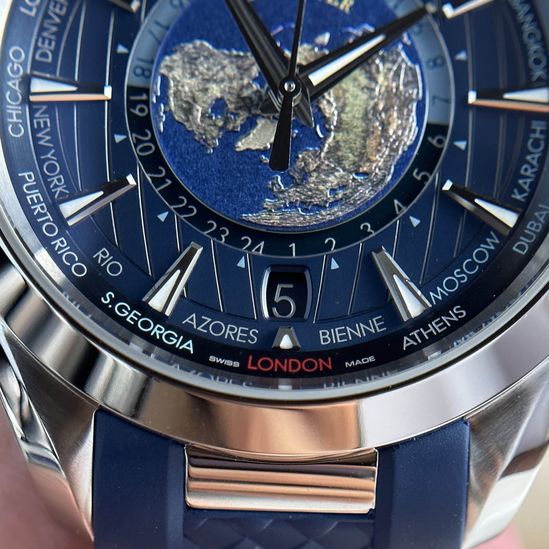 Omega Aqua Terra Worldtimer GMT Blue Dial Rubber Strap Best Replica 43mm - Image 5