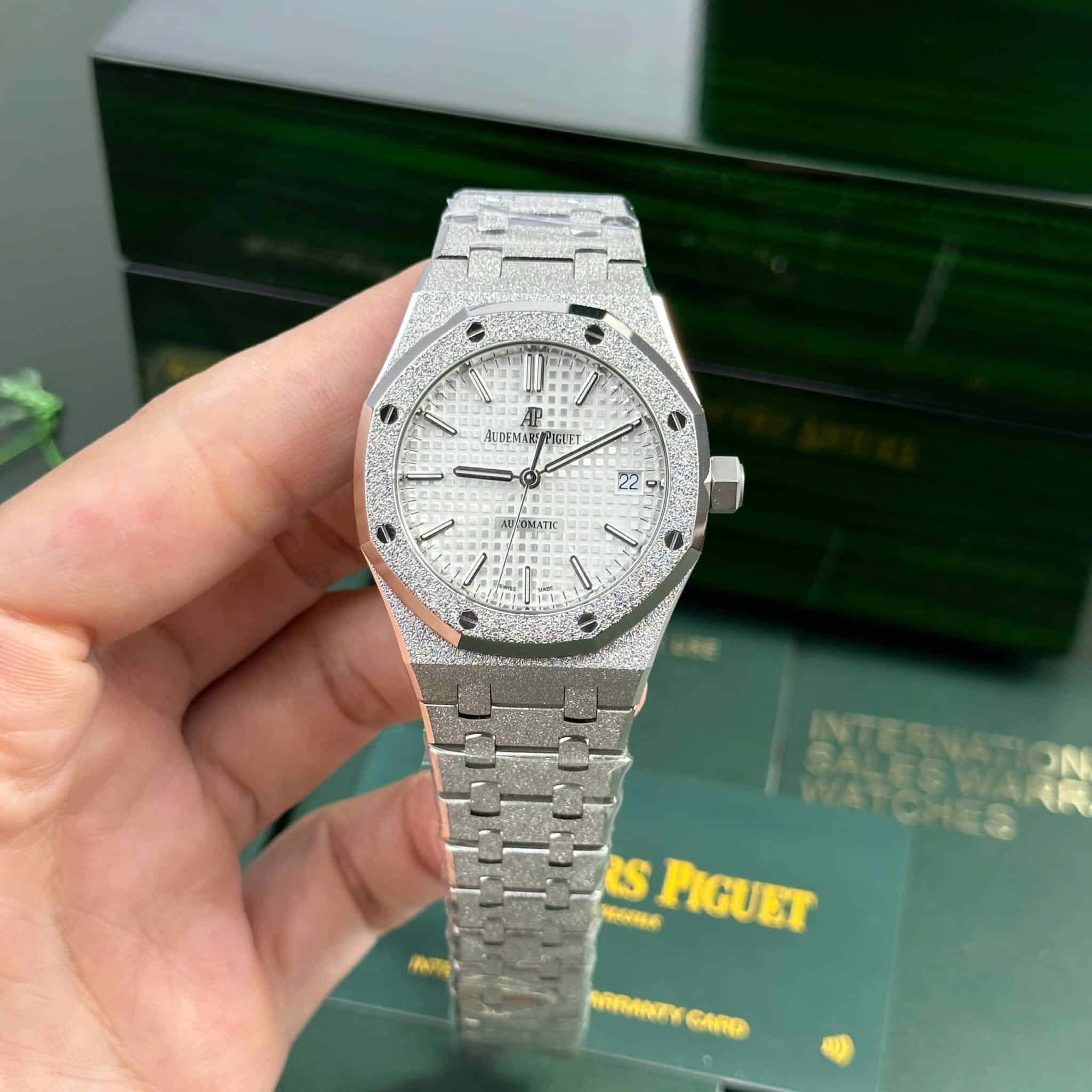 Audemars Piguet Royal Oak 15454BC Frosted White Gold White Dial Best Replica APSF 37mm