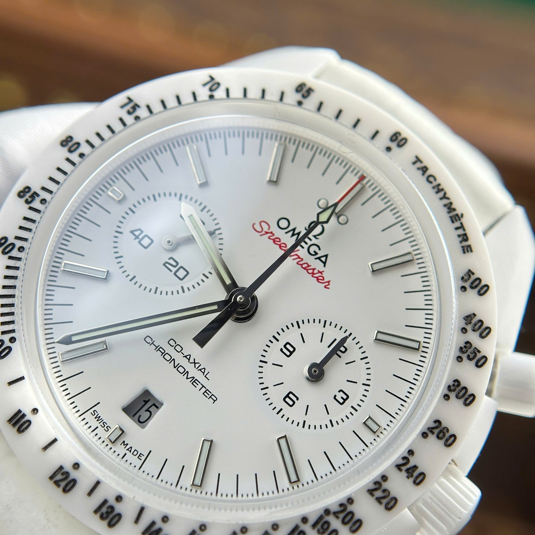 Omega Speedmaster White Side Of The Moon White Ceramic Leather Strap Replica 44mm - Image 6