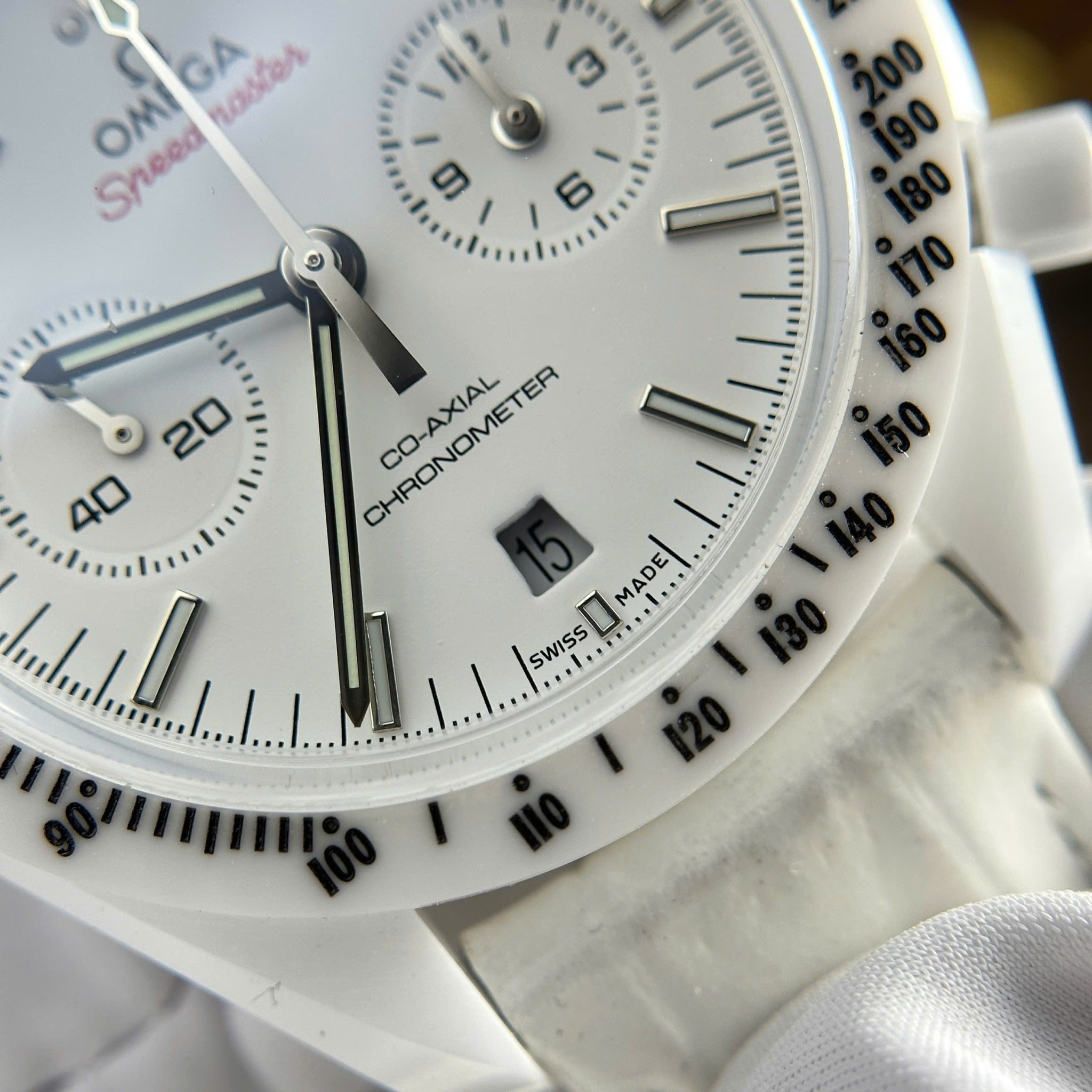 Omega Speedmaster White Side Of The Moon White Ceramic Leather Strap Replica 44mm - Image 7
