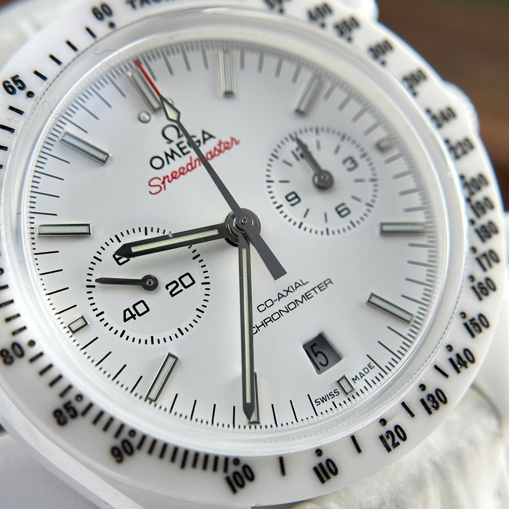 Omega Speedmaster White Side Of The Moon White Ceramic Leather Strap Replica 44mm - Image 8