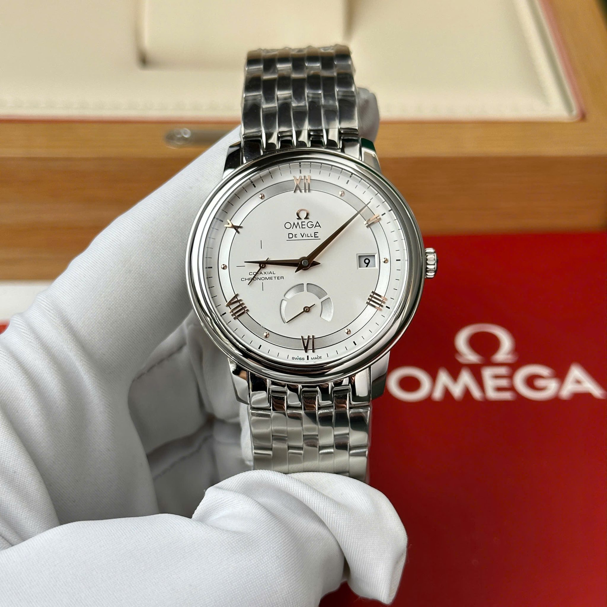 Omega De Ville Prestige Power Reserve Silver Dial Steel Bracelet Best Replica 39.5mm