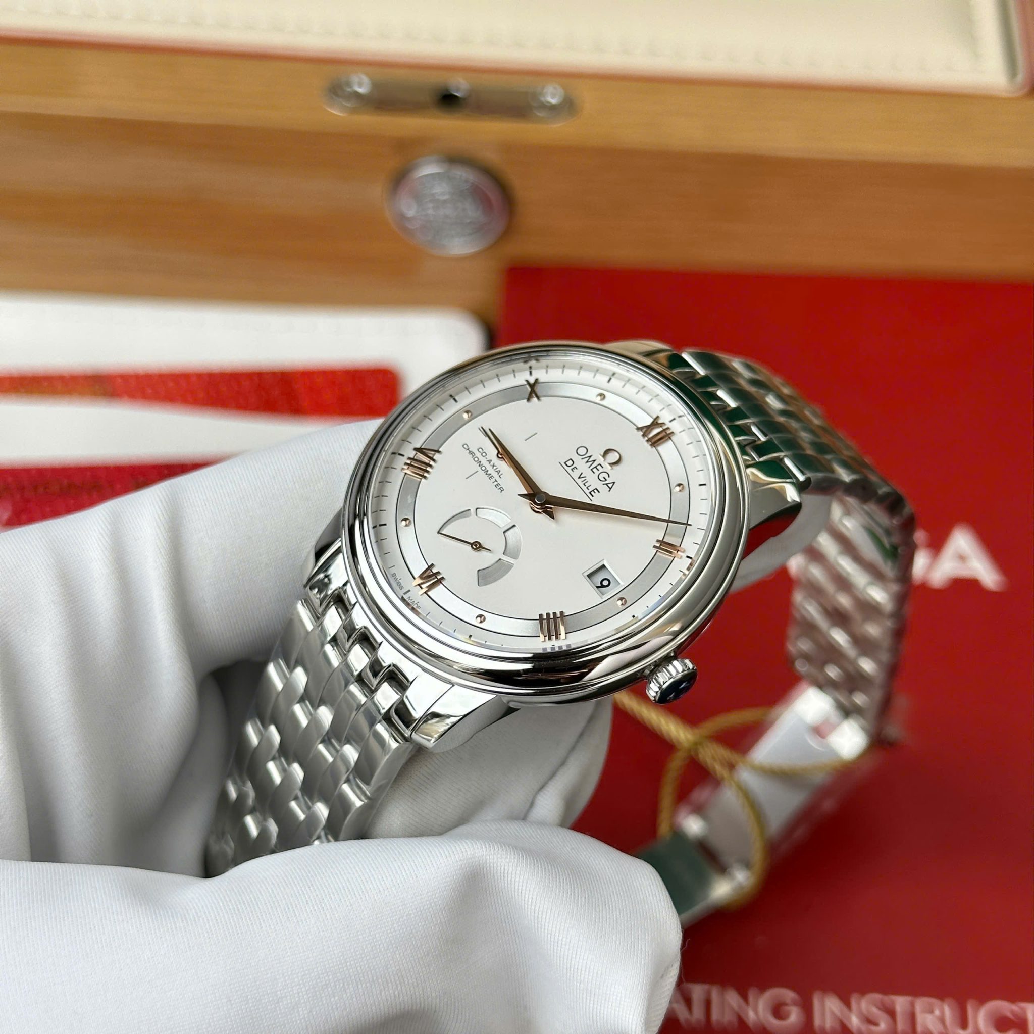 Omega De Ville Prestige Power Reserve Silver Dial Steel Bracelet Best Replica 39.5mm - Image 3