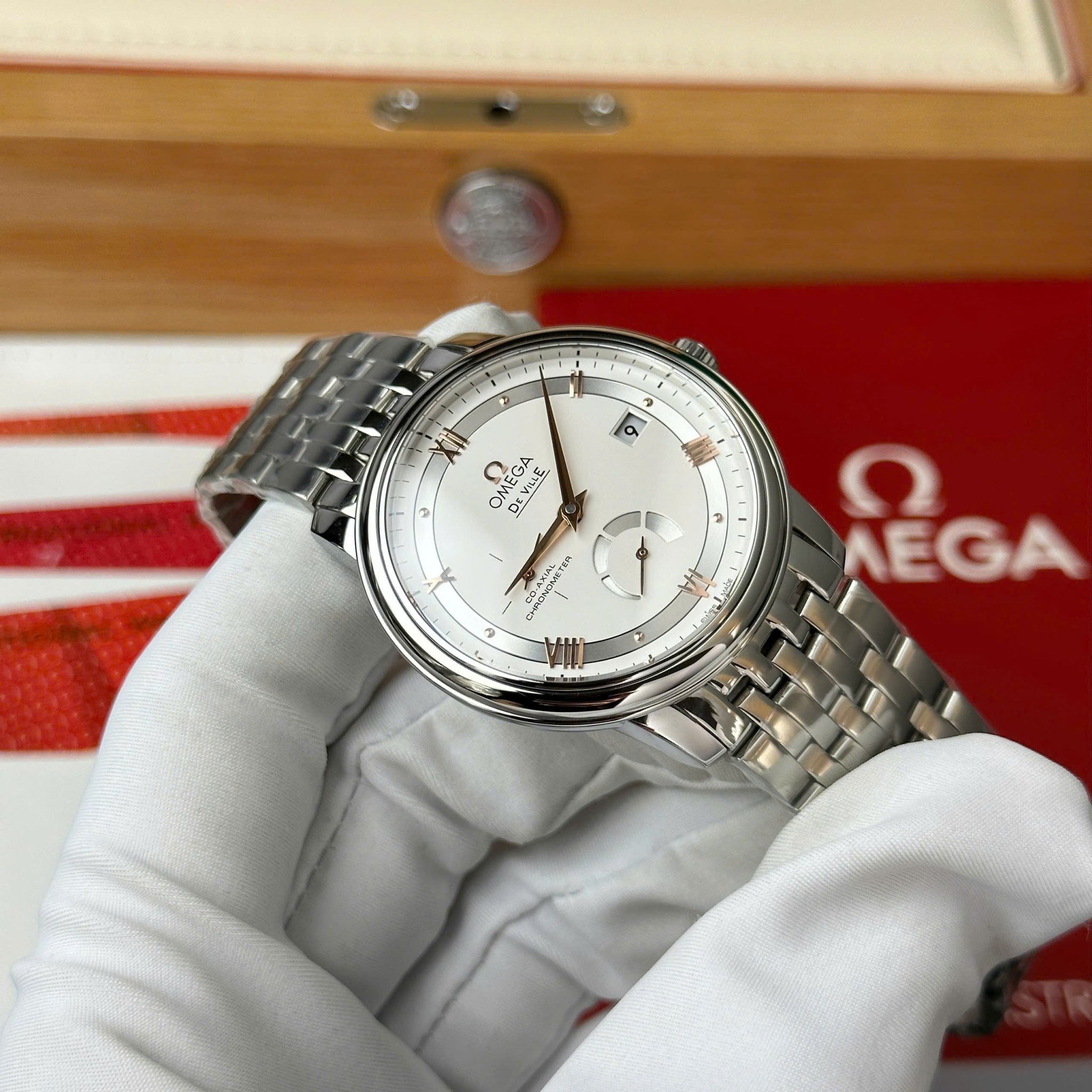 Omega De Ville Prestige Power Reserve Silver Dial Steel Bracelet Best Replica 39.5mm - Image 5