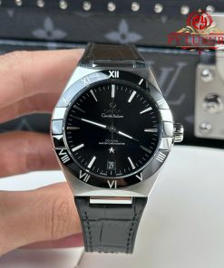Omega Constellation Black Dial Black Ceramic Bezel Leather Strap Best Replica VSF 41mm