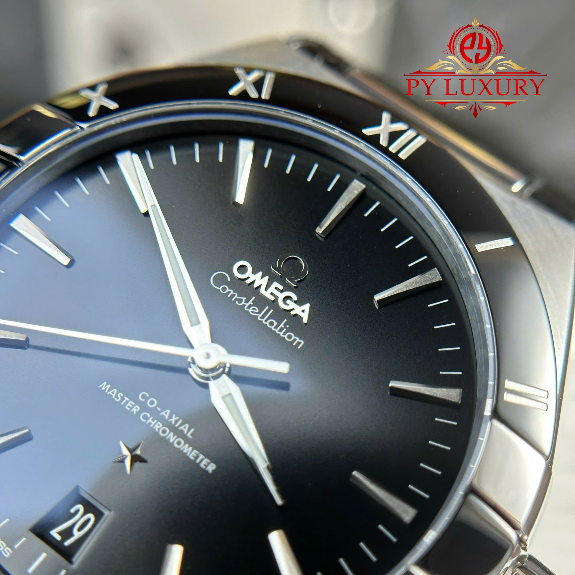 Omega Constellation Black Dial Black Ceramic Bezel Leather Strap Best Replica VSF 41mm - Image 5