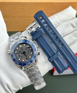 Omega Seamaster Diver 300M Chronograph Grey Dial Blue Ceramic Bezel Best Copy N1 Factory 44mm