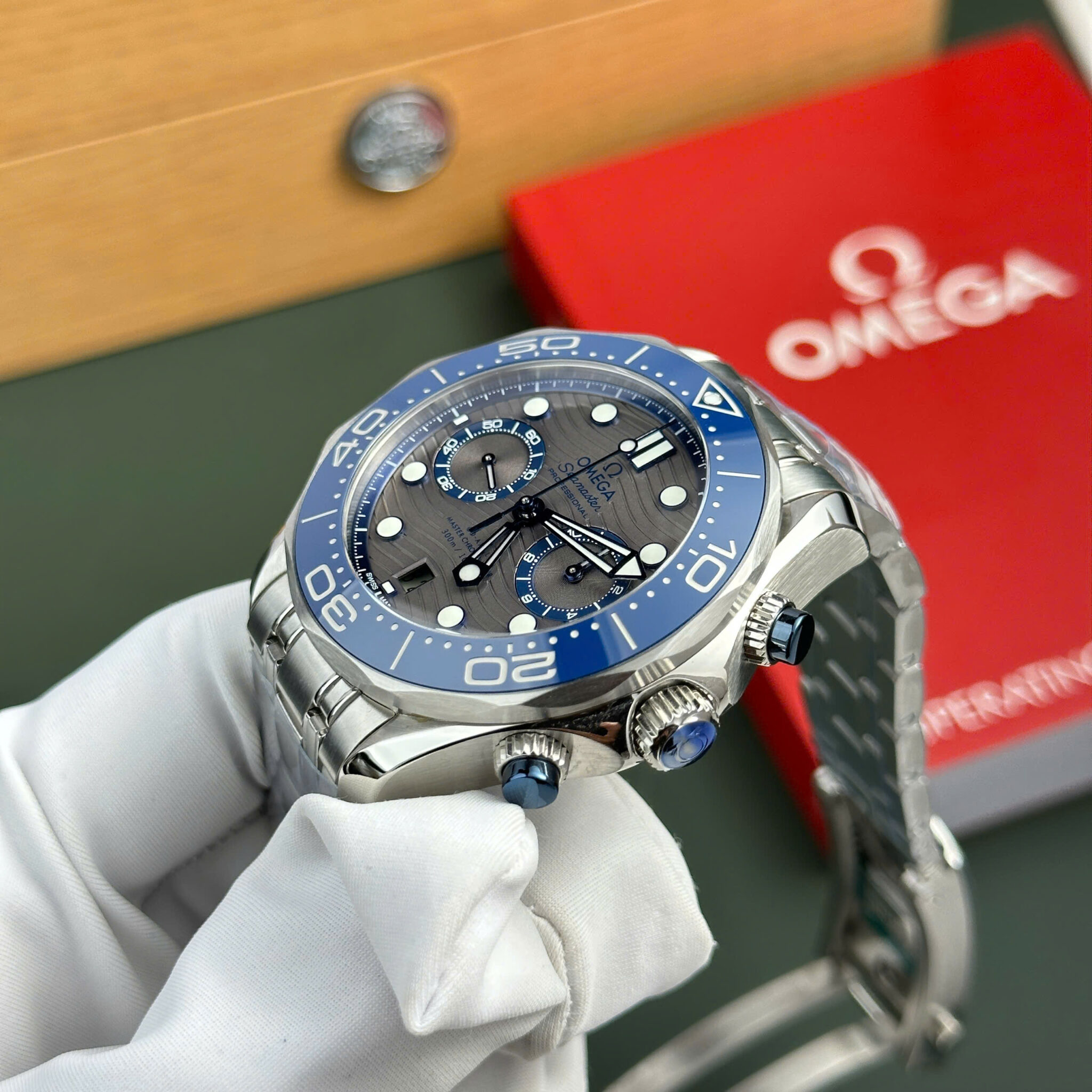 Omega Seamaster Diver 300M Chronograph Grey Dial Blue Ceramic Bezel Best Copy N1 Factory 44mm - Image 5