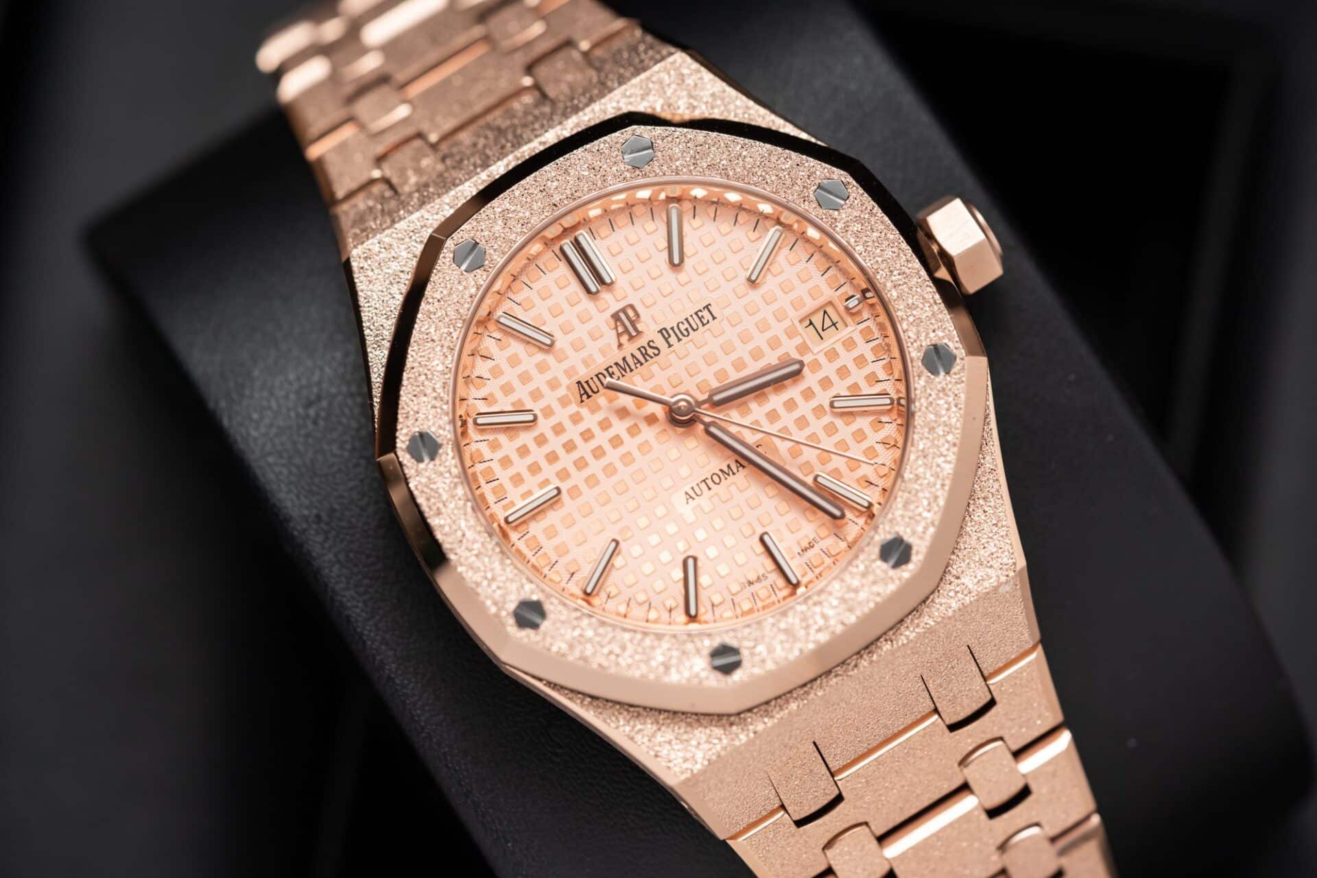 Audemars Piguet Royal Oak 15454OR Frosted Gold Pink Dial Replica 37mm