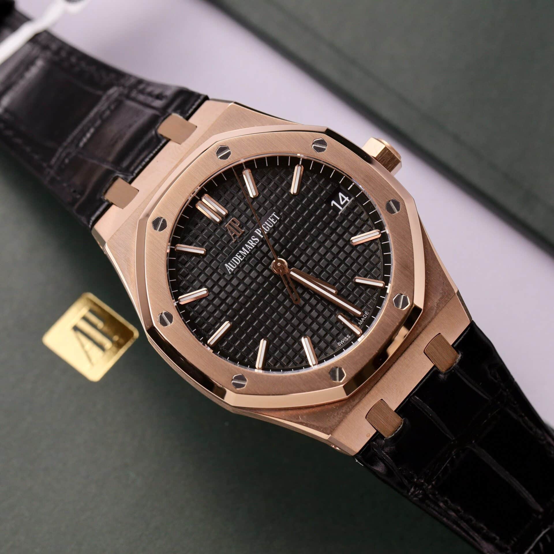 Audemars Piguet Royal Oak 15500OR 18K Gold Wrapped Black Dial Leather 41mm - Image 3