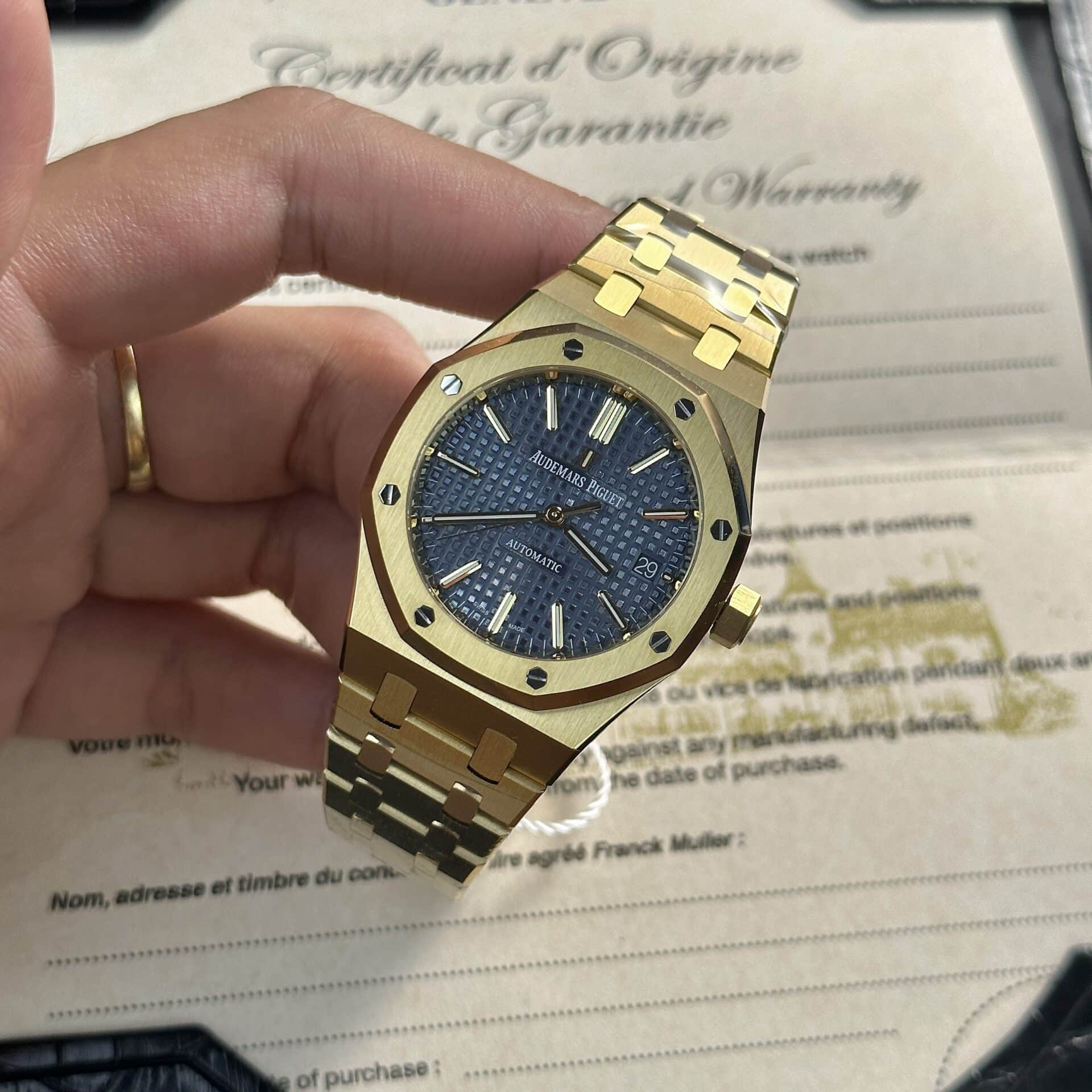 Audemars Piguet Royal Oak 15450BA Yellow Gold Blue Dial Replica IP Factory 37mm - Image 2