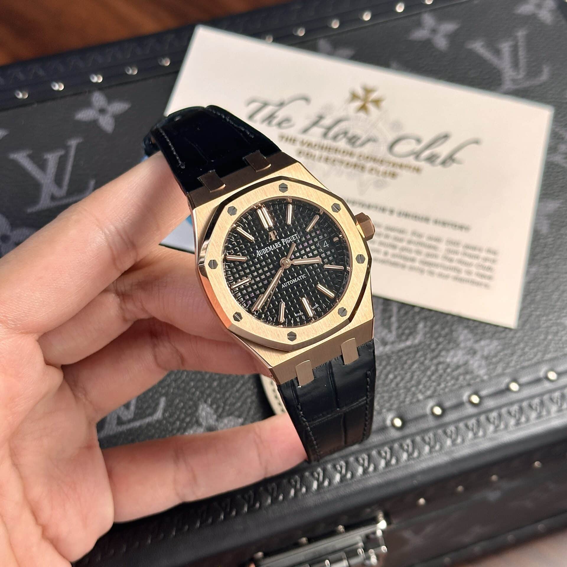 Audemars Piguet Royal Oak 15450OR Rose Gold Black Dial Leather IP Factory 37mm - Image 2