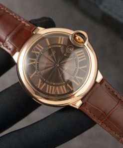 Cartier Ballon Bleu W6920037 Rose Gold Brown Dial Leather Strap Best Replica AF 42mm
