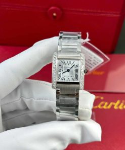 Cartier Tank Francaise W4TA0020 Small Model Silver Sunray Dial Diamond Bezel Replica 25.7 X 21.2mm