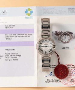 Cartier Ballon Bleu WE902065 White Dial Custom Natural Diamond Bezel Best Replica 33mm