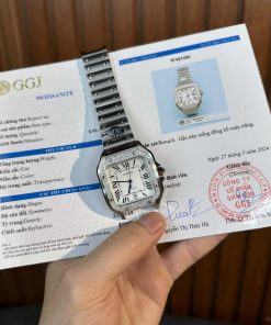 Cartier Santos Large Model White Dial Custom Moissanite Bezel Best Replica BVF 39.8mm