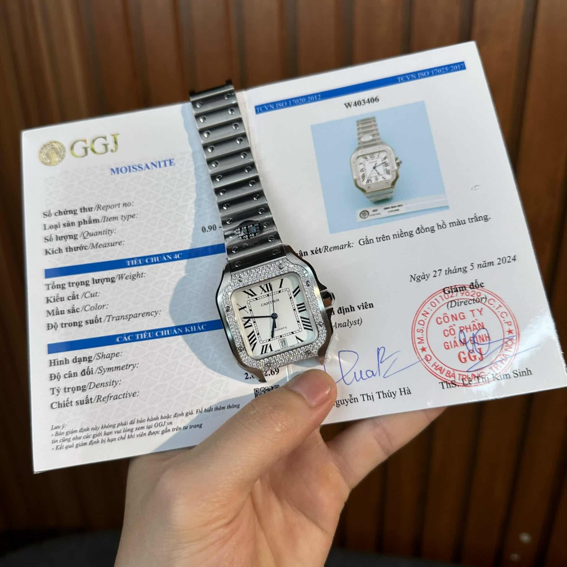 Cartier Santos Large Model White Dial Custom Moissanite Bezel Best Replica BVF 39.8mm