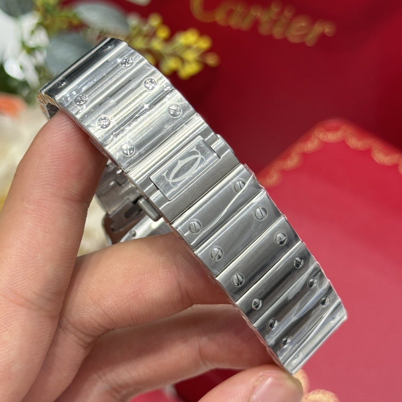 Cartier Santos Large Model White Dial Custom Moissanite Bezel Best Replica BVF 39.8mm - Image 9