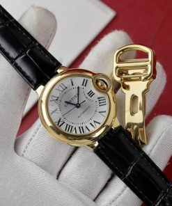 Cartier Ballon Bleu Yellow Gold White Dial Leather Replica 36mm