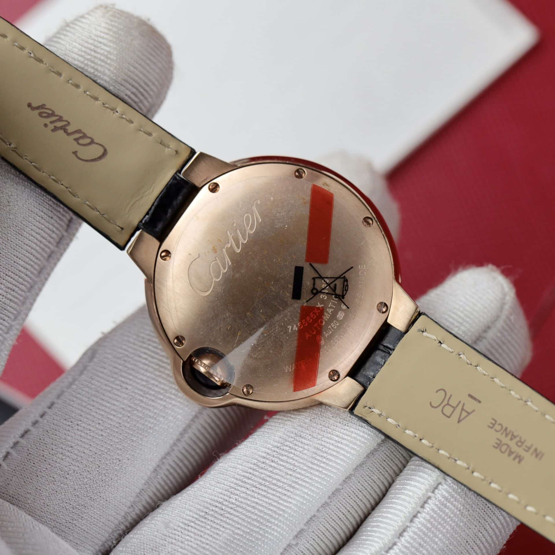 Cartier Ballon Bleu Rose Gold White Diamond Dial Diamond Bezel Leather Replica 36mm - Image 7