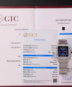 Cartier Santos Blue Dial Custom Moissanite Case Large Model Best Replica BVF 39.8mm