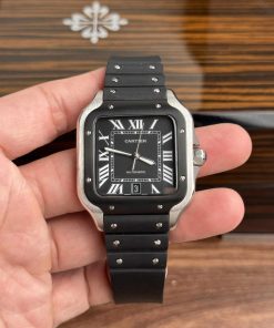 Cartier Santos WSSA0039 Black Dial Rubber Strap Large Model Best Replica BVF 39.8mm