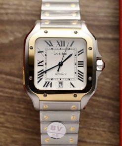 Cartier Santos Two Tone Yellow Gold White Dial Large Model Best Replica BVF 39.8mm