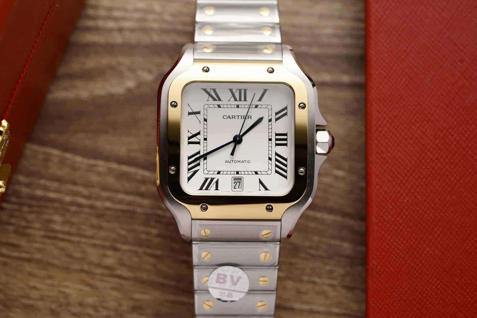 Cartier Santos Two Tone Yellow Gold White Dial Large Model Best Replica BVF 39.8mm