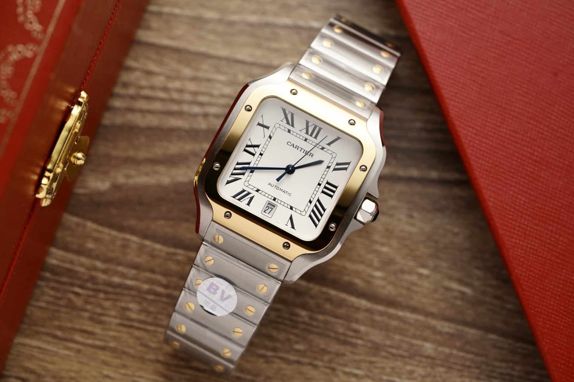 Cartier Santos Two Tone Yellow Gold White Dial Large Model Best Replica BVF 39.8mm - Image 2