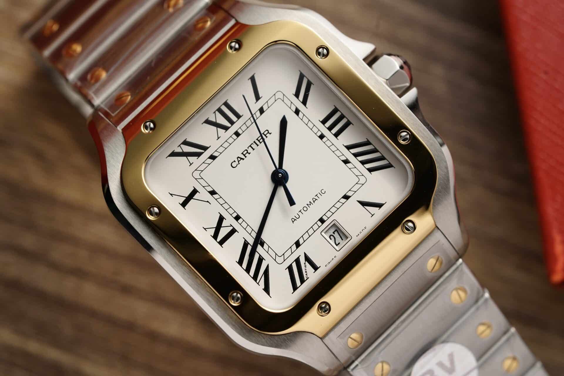 Cartier Santos Two Tone Yellow Gold White Dial Large Model Best Replica BVF 39.8mm - Image 3