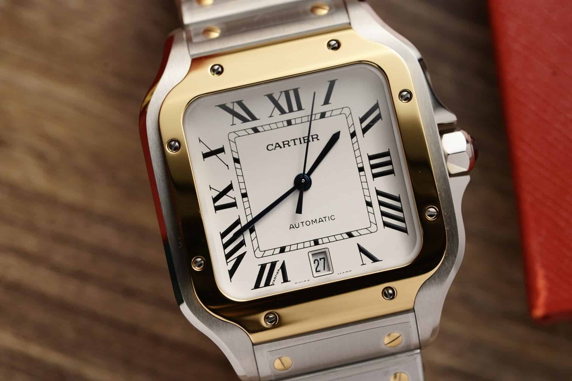 Cartier Santos Two Tone Yellow Gold White Dial Large Model Best Replica BVF 39.8mm - Image 4