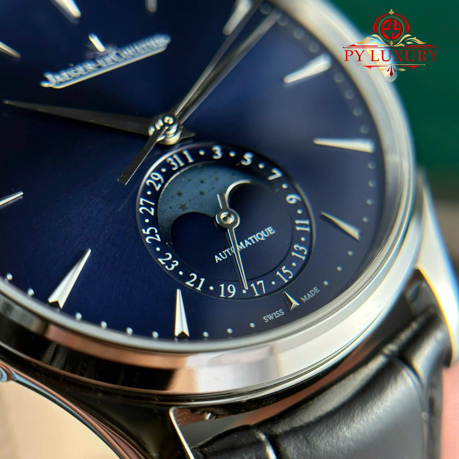 Jaeger-LeCoultre Master Ultra Thin Moon Blue Dial Leather Best Replica APSF 39mm - Image 5