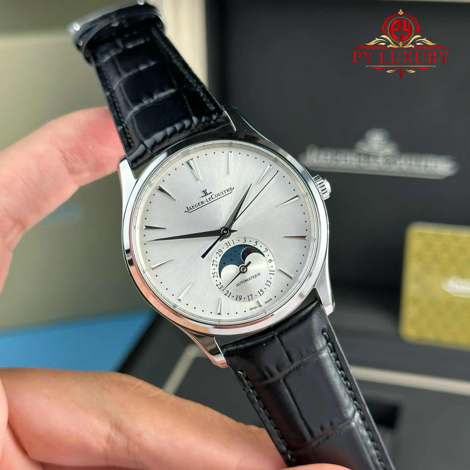 Jaeger-LeCoultre Master Ultra Thin Moon Silver Dial Leather Best Replica APSF 39mm