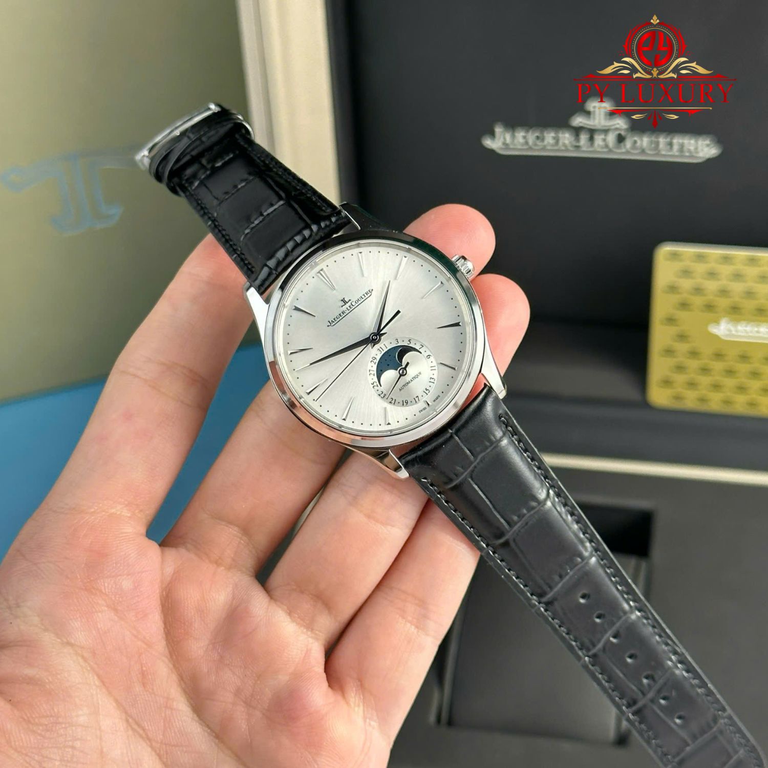 Jaeger-LeCoultre Master Ultra Thin Moon Silver Dial Leather Best Replica APSF 39mm - Image 3