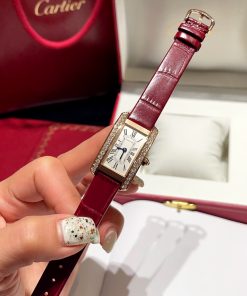 Cartier Tank Américaine WJTA0059 Rose Gold Silver Dial Stone-set Bezel Small Model Best Replica 35.4 Mm X 19.4 Mm