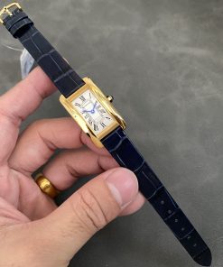 Cartier Tank Américaine WGTA0356 Yellow Gold Silver Dial Small Model Leather Strap Best Replica 35.4 Mm X 19.4 Mm