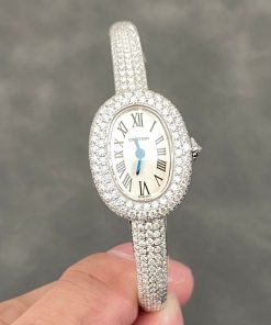 Cartier Baignoire HPI01607 Mini Model Silver Dial Iced Out Moissanite Best Replica (Wrist Size 15, 16, 17cm)