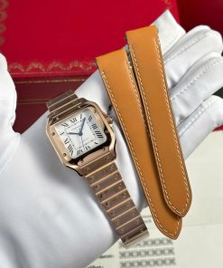 Cartier Santos De Cartier Rose Gold White Dial Medium Model Best Replica BVF 35.1mm