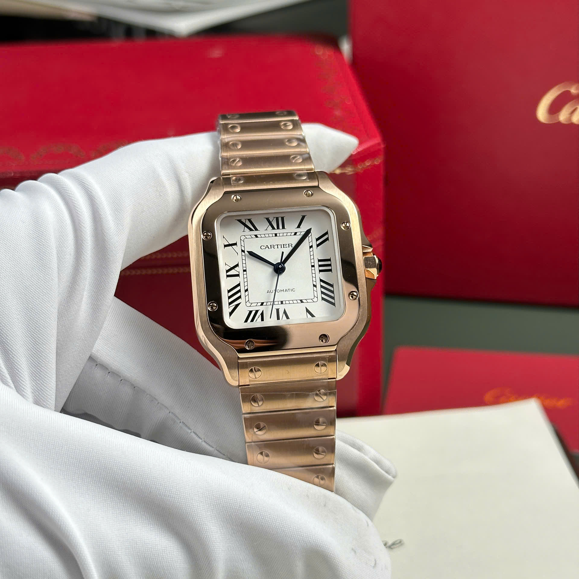 Cartier Santos De Cartier Rose Gold White Dial Medium Model Best Replica BVF 35.1mm - Image 2