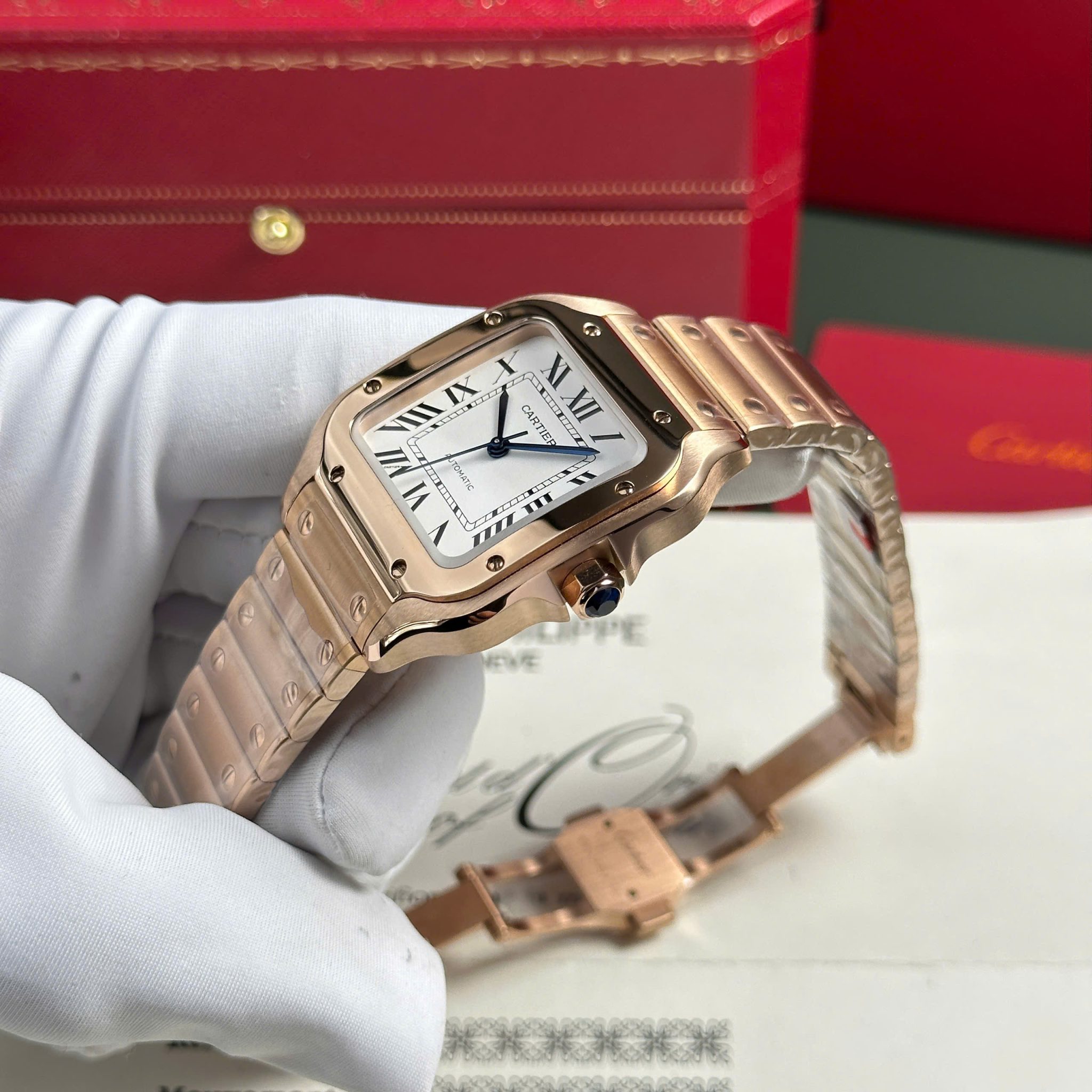 Cartier Santos De Cartier Rose Gold White Dial Medium Model Best Replica BVF 35.1mm - Image 4