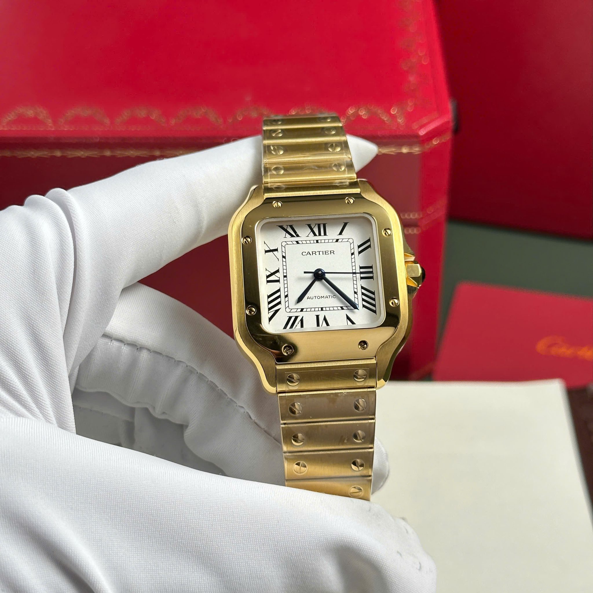 Cartier Santos WGSA0030 Yellow Gold White Dial Medium Model Best Replica BVF 35.1mm - Image 2